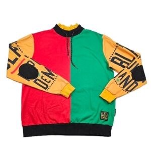 Black By Popular Demand Sweatshirt Mens XL Retro Colorful Drawstring Elbow Patch